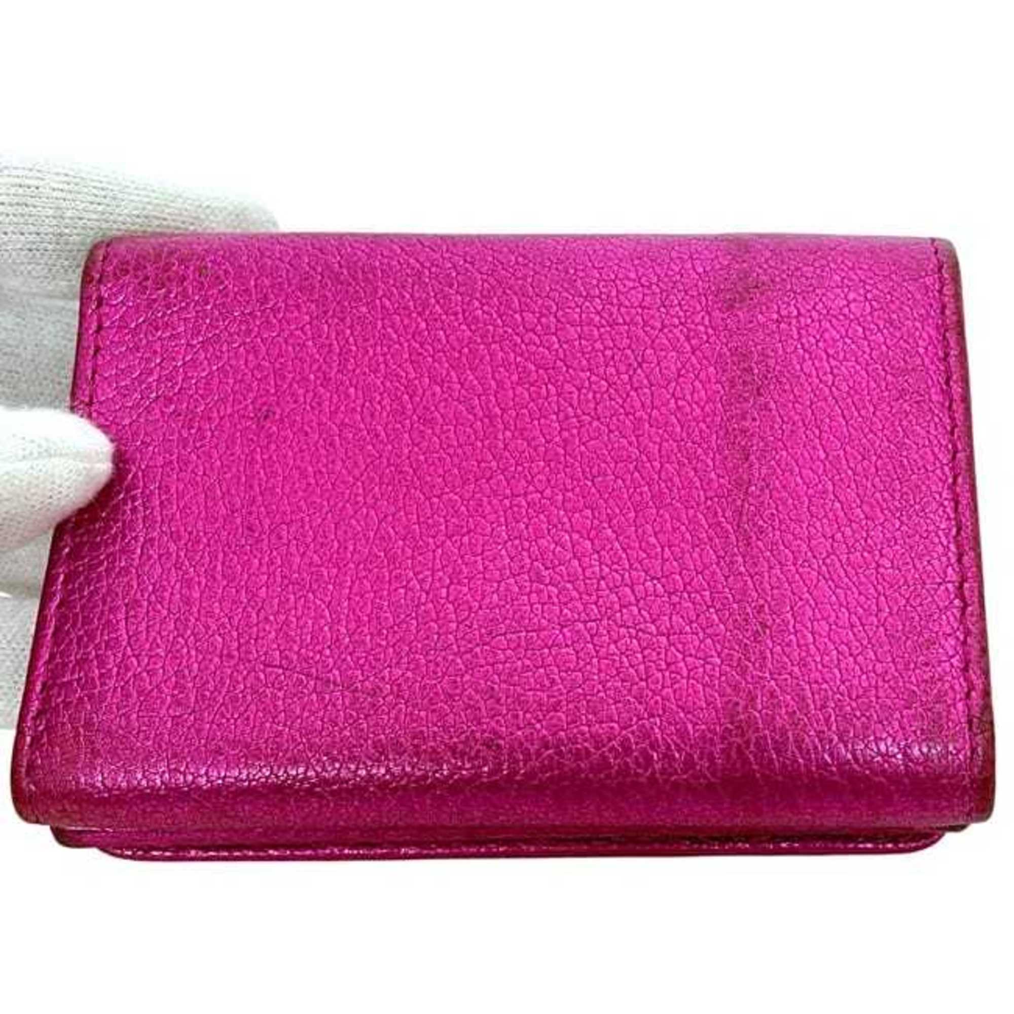Balenciaga Tri-fold Wallet ec-24584 Pink Everyday 551921 5660 X 527538 Leather BALENCIAGA Compact Mini Folding Men's Women's Metallic