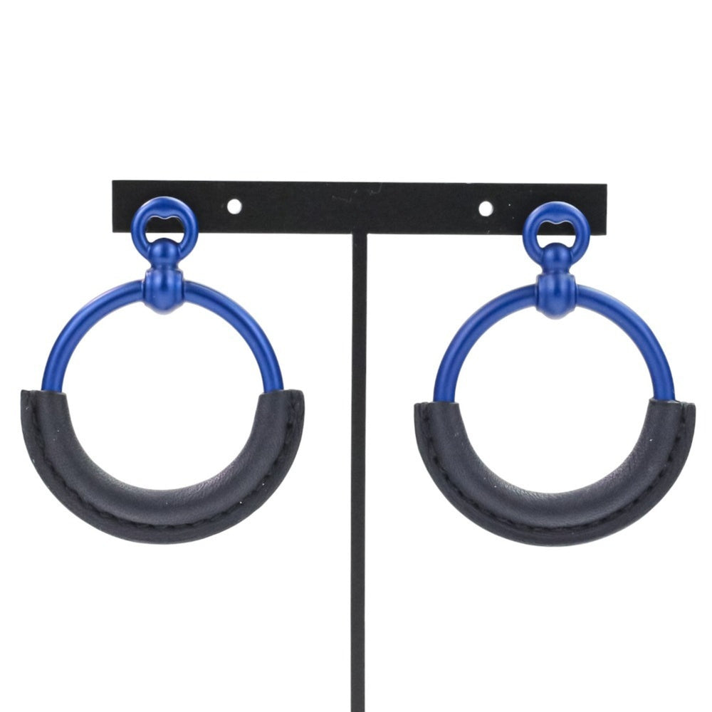 HERMES Loop Grand Earrings PM Aluminum Navy Women's — Like New