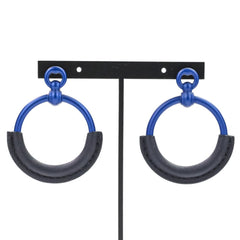 HERMES Loop Grand Earrings PM Aluminum Navy Women's — Like New