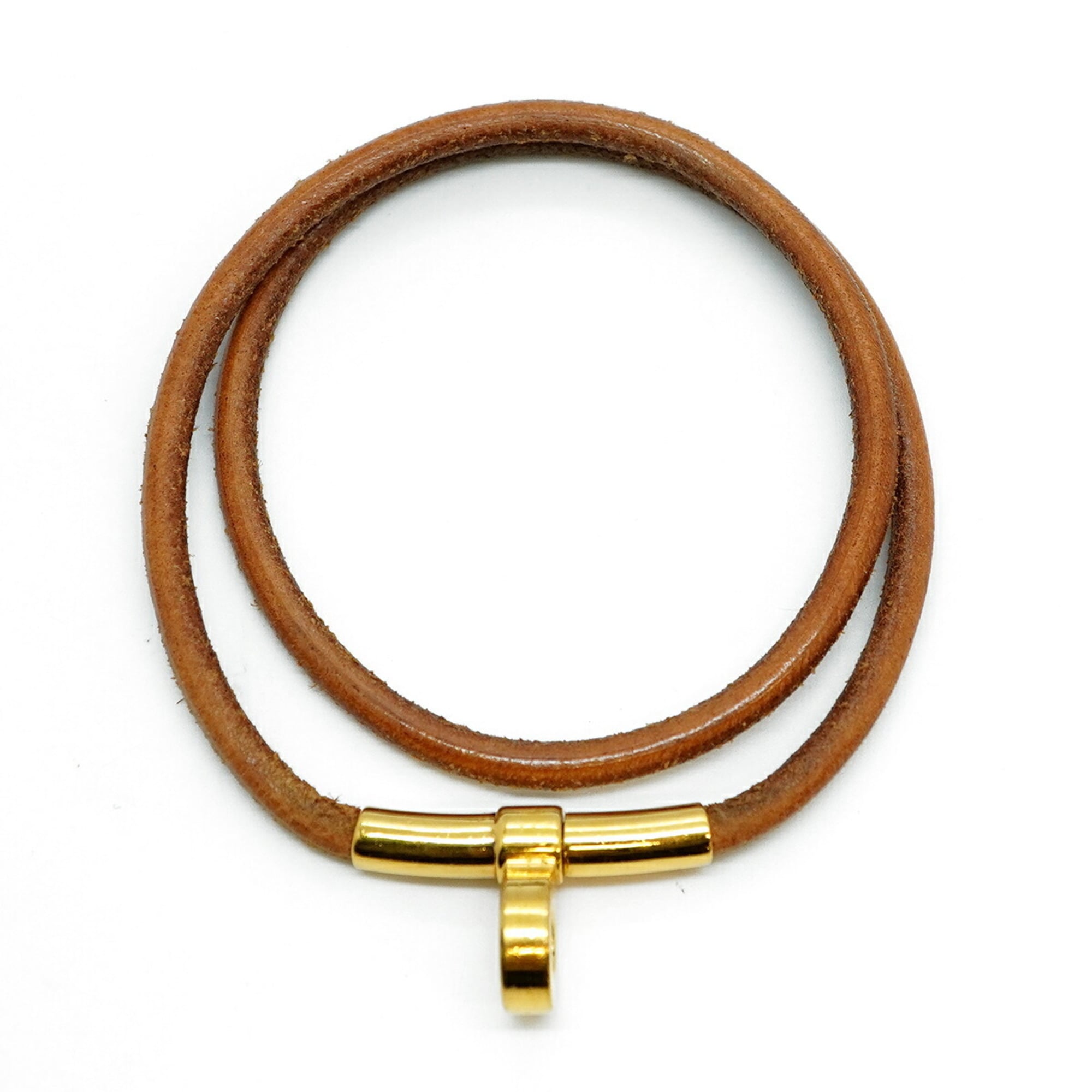 Hermes Hermès Double Kelly Bracelet, GP Plated Leather, Gold Brown, Women's