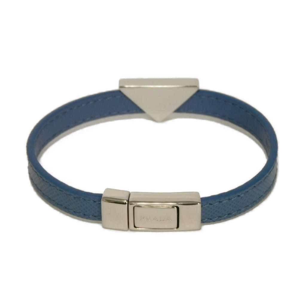 Prada Saffiano Bracelet, Size M, Enamel Blue, Silver Triangle Logo, Avio 2IB289 053 F0154, Men's/Women's — Like New