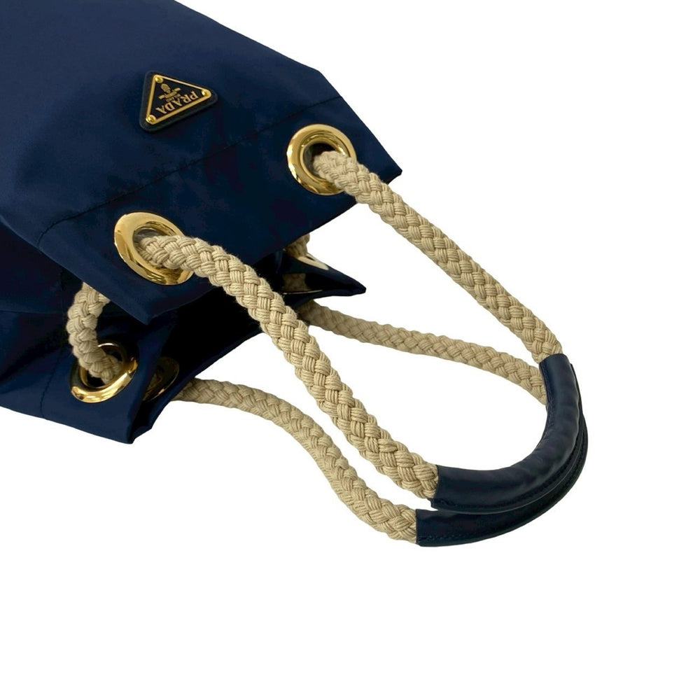 PRADA Prada Triangle Logo Plate with Metal Hardware Nylon and Leather Shoulder Bag/Handbag/Tote Bag Navy 34484 — Like New