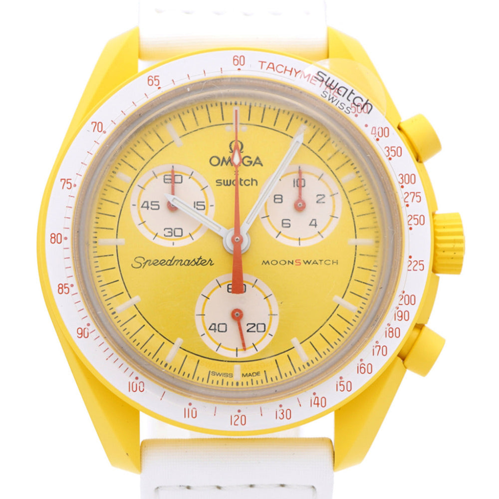 Like new Omega x Swatch Mission to the Sun Speedmaster SO33J100 Quartz Watch with Nylon and Bio-Ceramic Finish, Yellow, 0030OMEGA S033J100, Men's — Like New