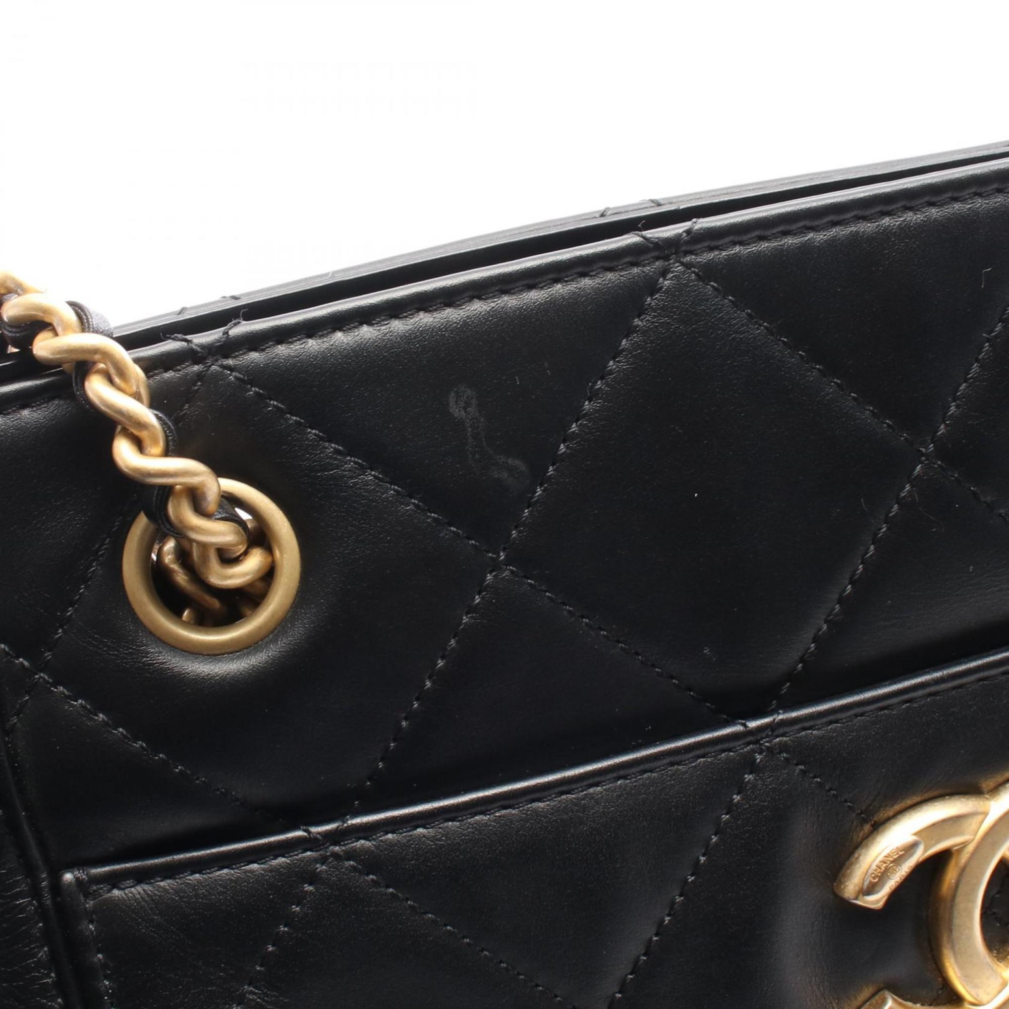 CHANEL Matelasse Shoulder Bag, Leather, Women's, Black, AS2295