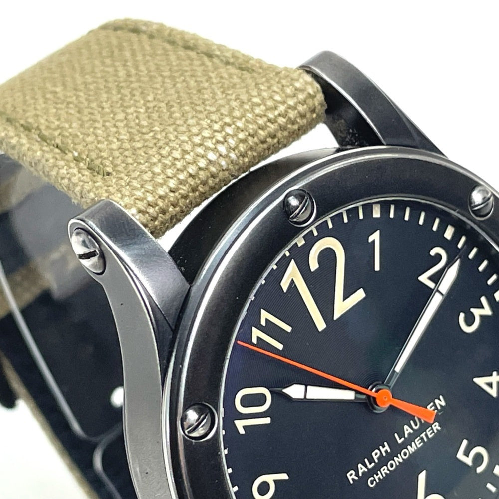 RALPH LAUREN Ralph Lauren Sporting Safari RL67 Chronometer Watch (RL0220900) with Stainless Steel Canvas Strap, Black/Khaki — Very Good