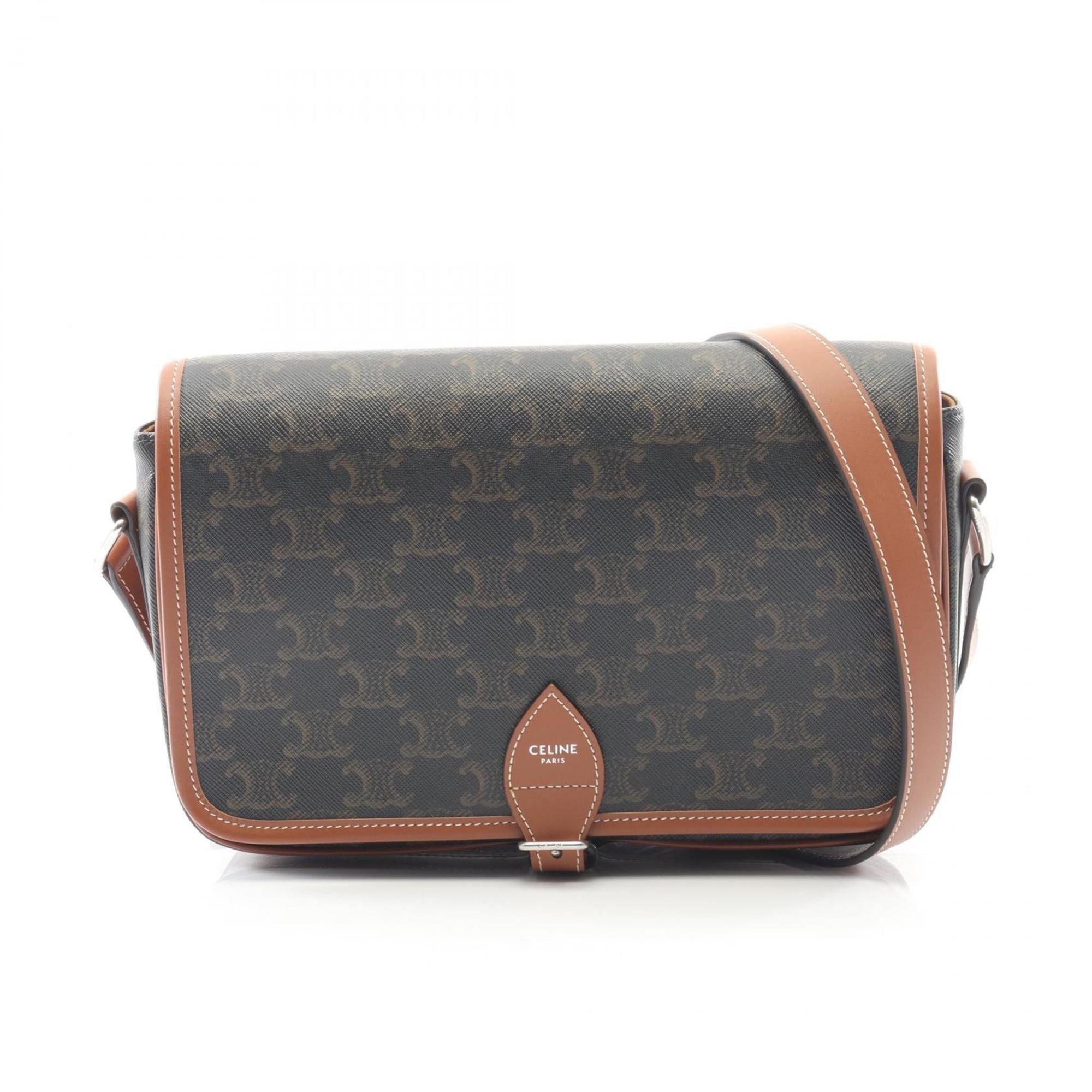 Celine Triomphe Small Folco Messenger Shoulder Bag in Coated Canvas and Leather, Men's, Black Brown, 118252BZJ.04LI