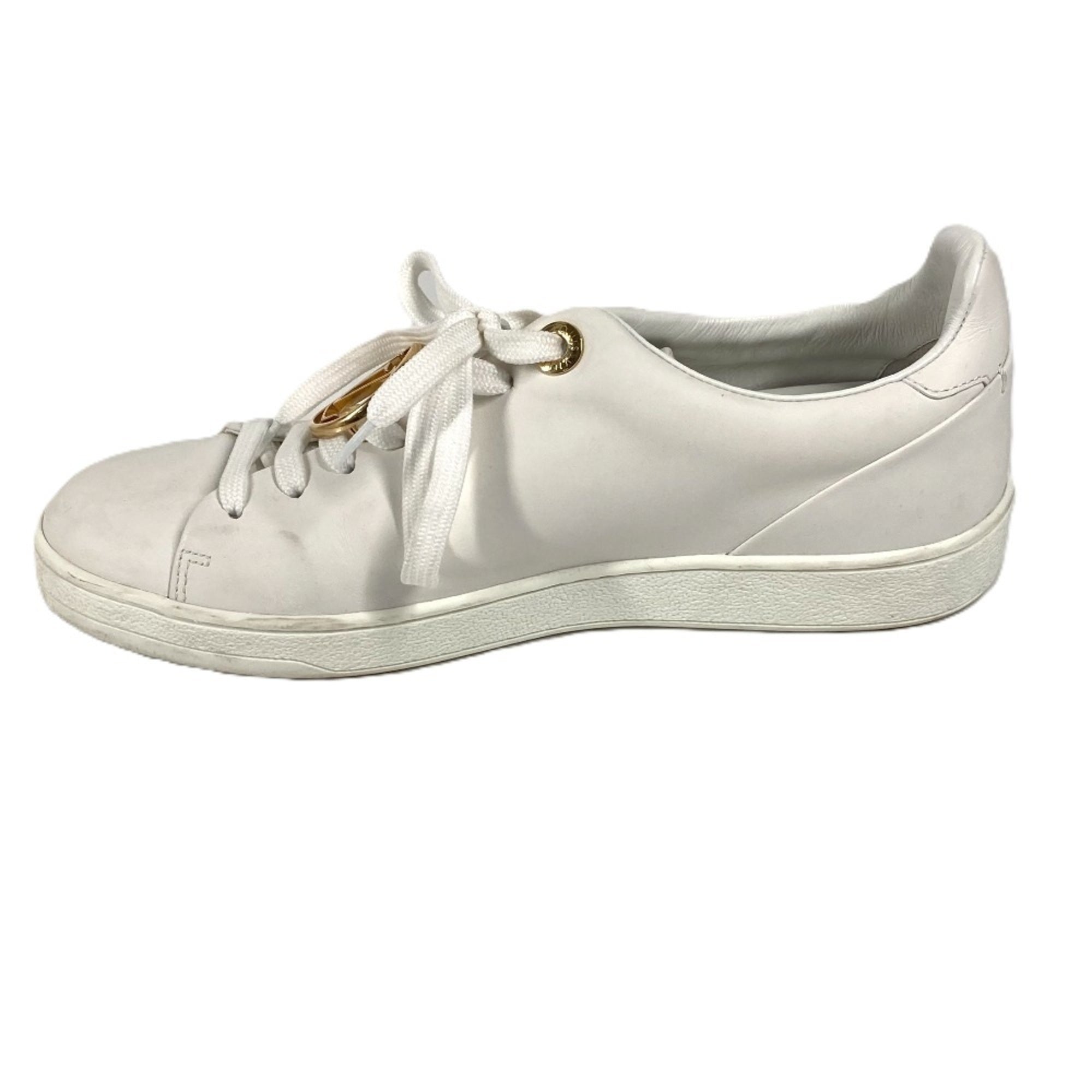 LOUIS VUITTON 1A2XOM Monogram Front Row Line Sneakers, Leather, Lace-Up, Women's, White