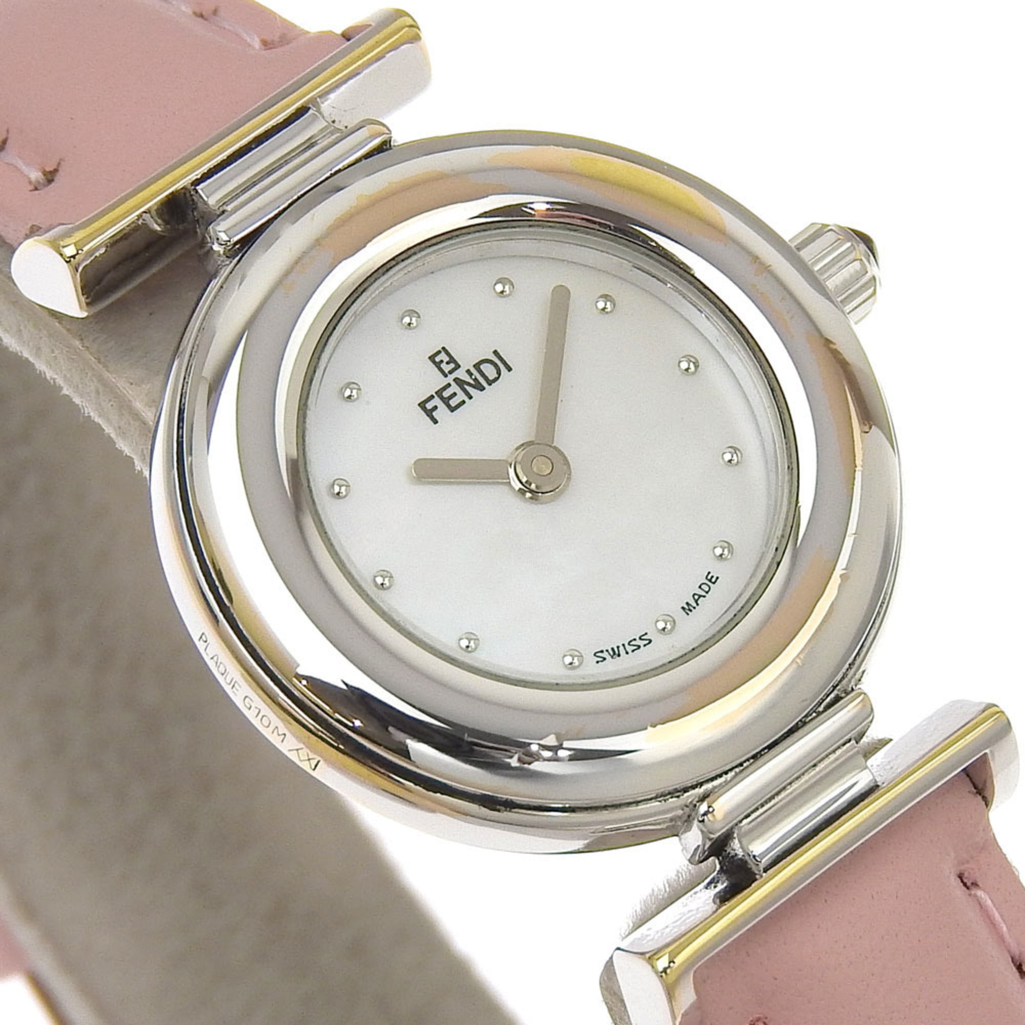 FENDI Watch 320L Stainless Steel x Embossed Leather Quartz Analog Display White Shell Dial Women's — Good