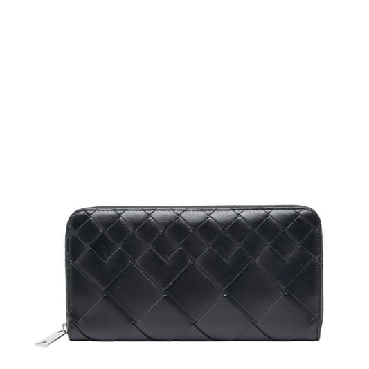 Bottega Veneta Intrecciato Round Zip Long Wallet in Black Leather for Women