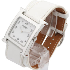 Hermes H-Watch Double Tour Wristwatch, Stainless Steel, Leather Strap, Women's, White (HH1.520) — Very Good