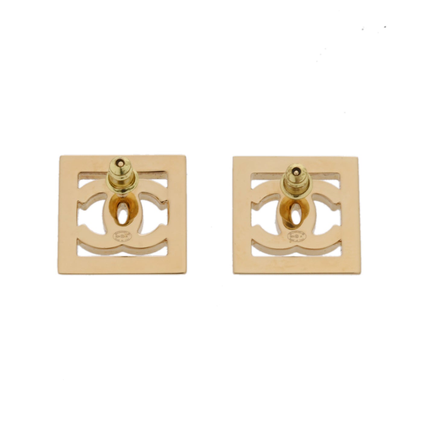 CHANEL Square Logo Earrings, Gold and White, Women's, GP A-Rank, Pre-Owned, Ginzo