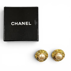 CHANEL Vintage 93A Faux Pearl Coco Mark Earrings, Gold and Ivory, Made in France, Women's, with Box — Like New