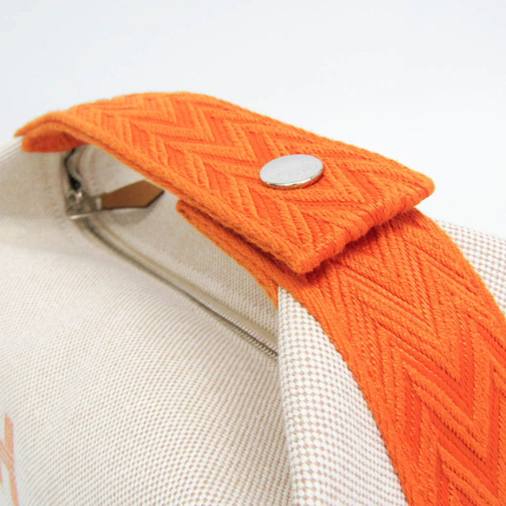 Hermes Brid A Black PM Women,Men Cotton,Toile H Handbag,Pouch Light Beige,Orange — Like New