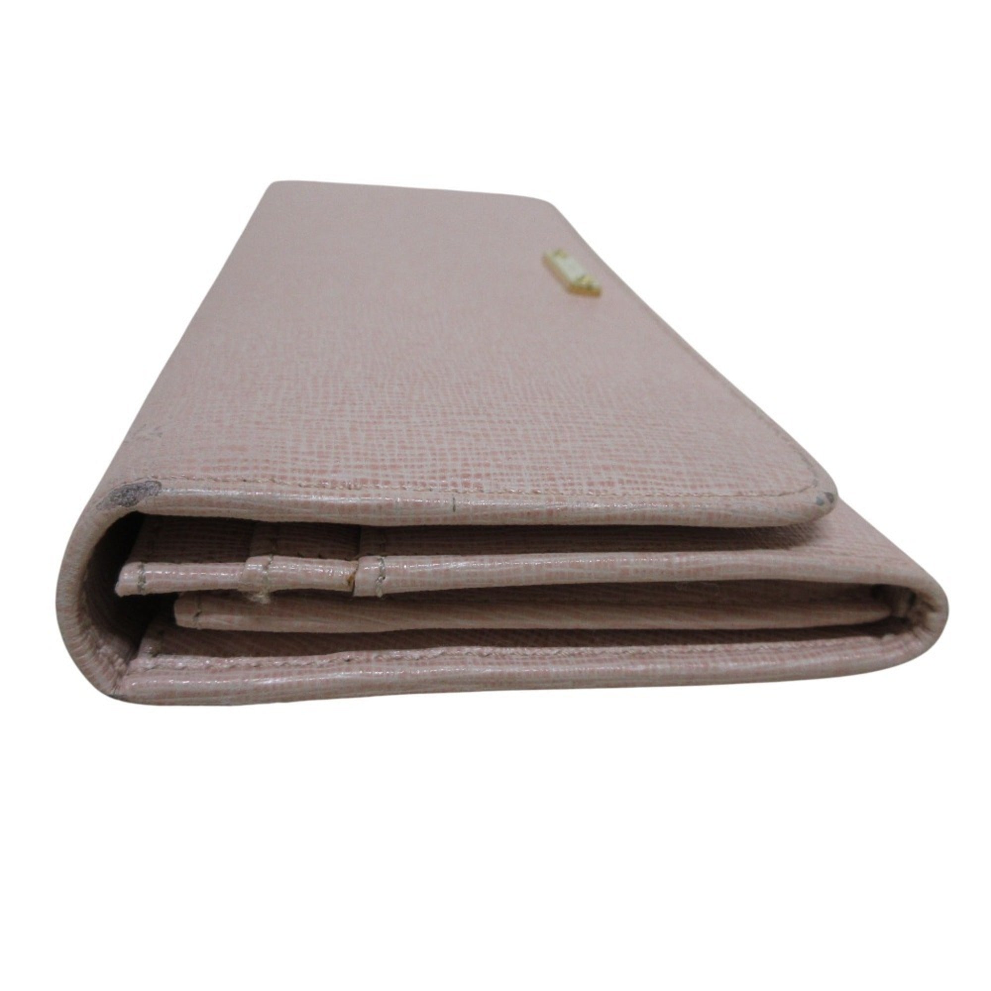 FENDI Leather Logo Plate Bifold Long Wallet 8M0251-00F09 FONDK Pink Women's