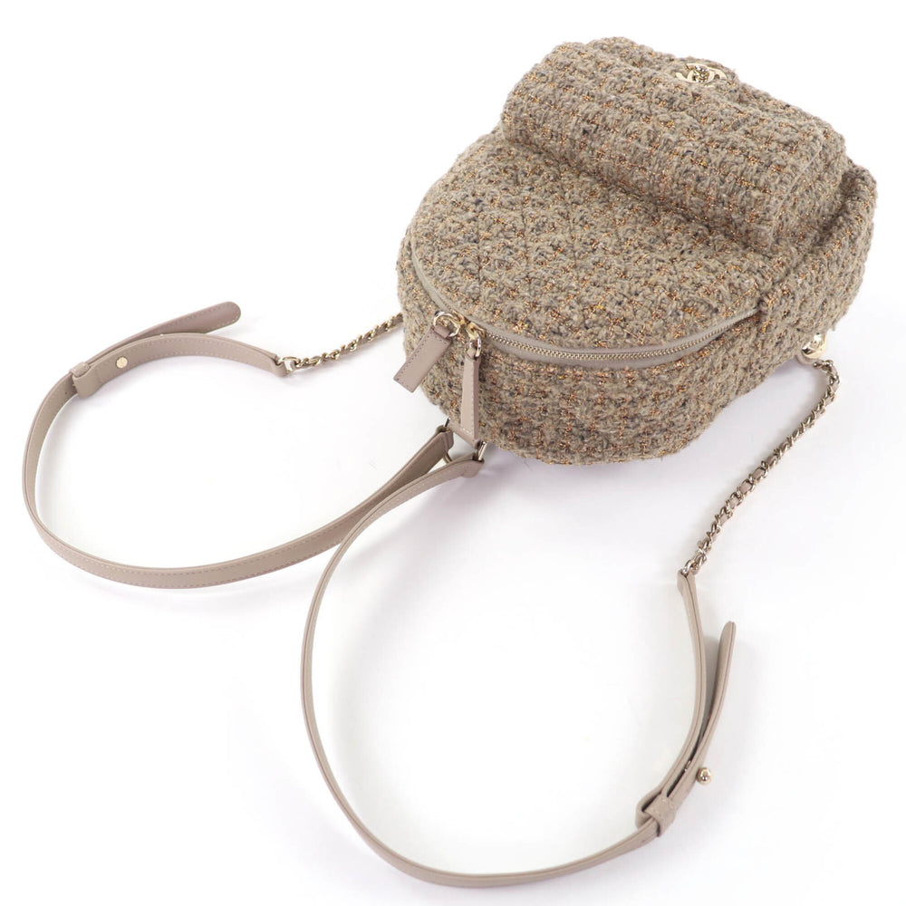 CHANEL Coco Mark Turnlock Matelassé Tweed Chain Shoulder Bag with Leather Accents, Brown, Made in Italy, Women's — Like New