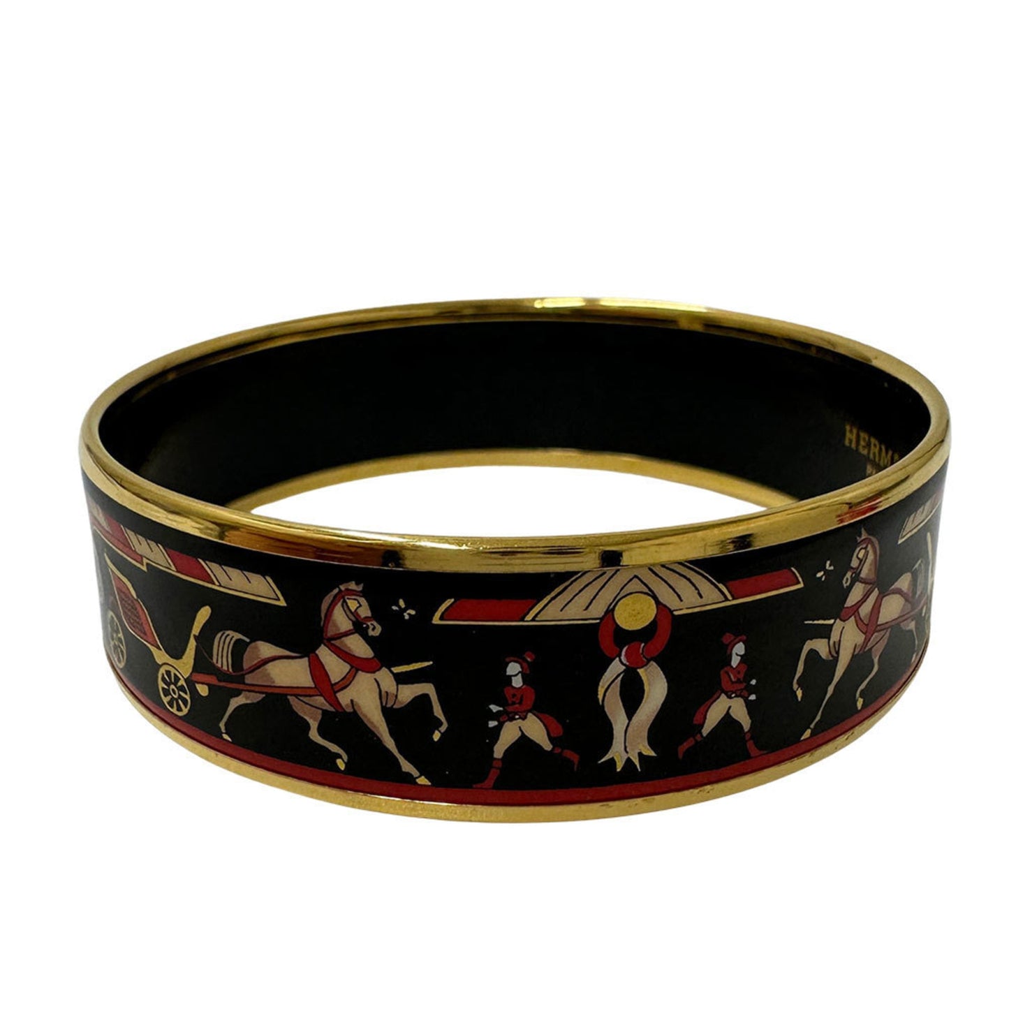 Hermes Hermès GM Enameled Bangle, Women's, GP Black Gold Cloisonne, Horse Bracelet