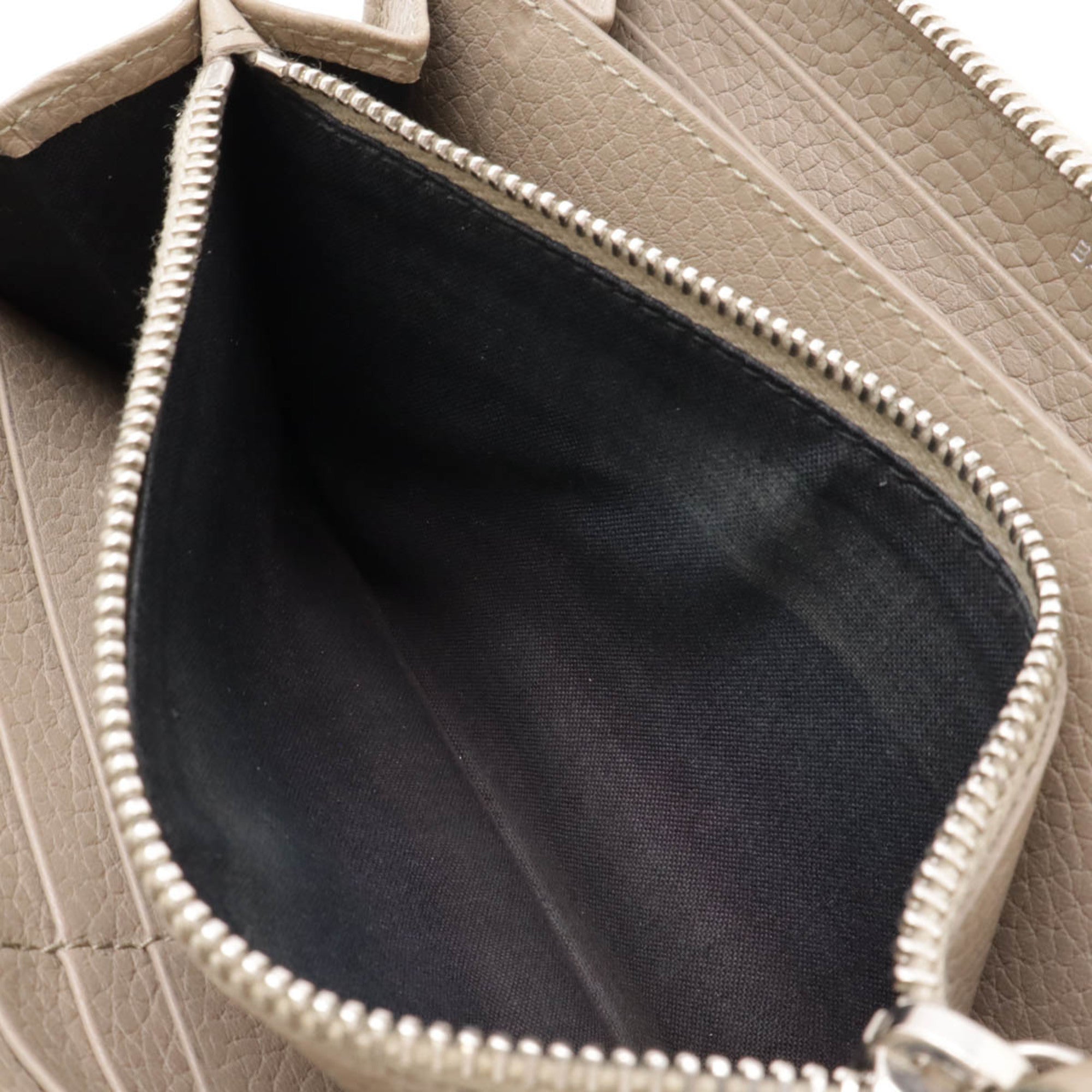 BALENCIAGA Classic Continental Zip Around Punching Round Long Wallet Leather Greige 443521