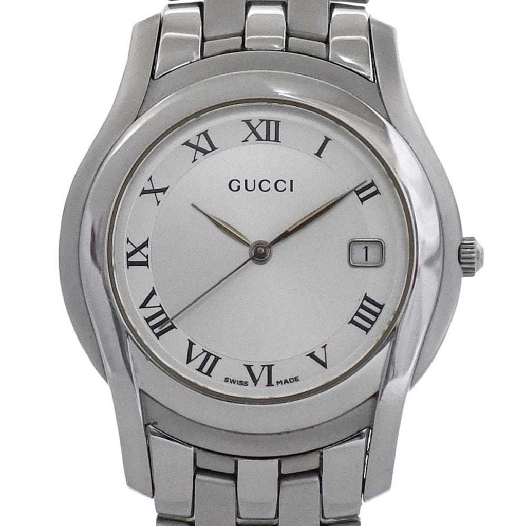 Gucci 5500M Watch f-24297 Silver White YA055305 Men's Stainless Steel Quartz 0163*** GUCCI Battery-Operated Dial Analog Date