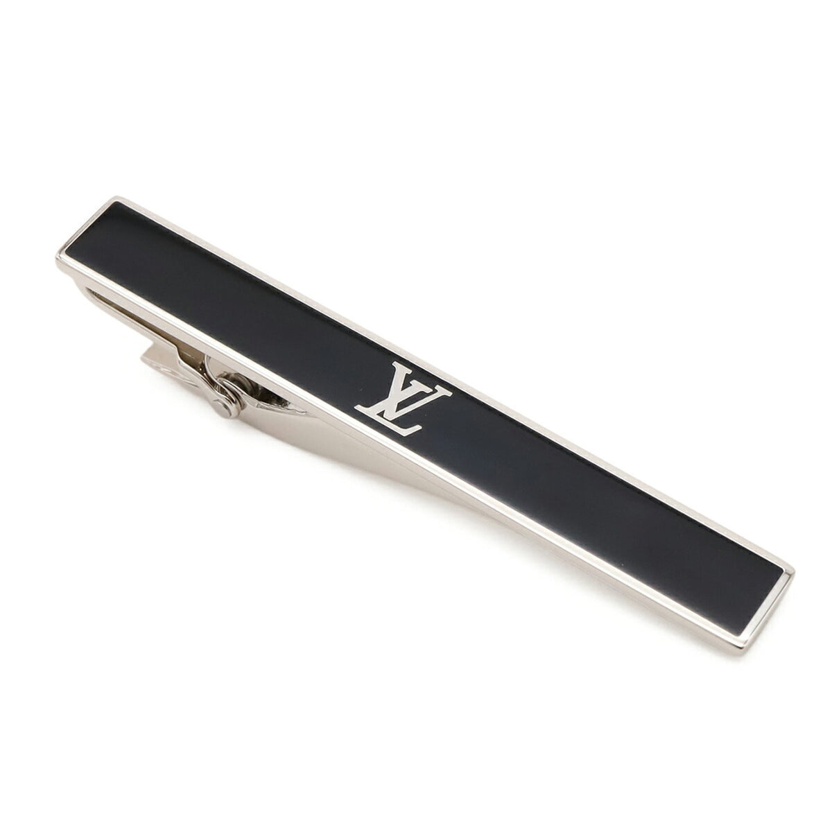 LOUIS VUITTON Louis Vuitton Cravat LV Award Tie Clip Bar Steel Enamel Silver Black M00913 — Like New
