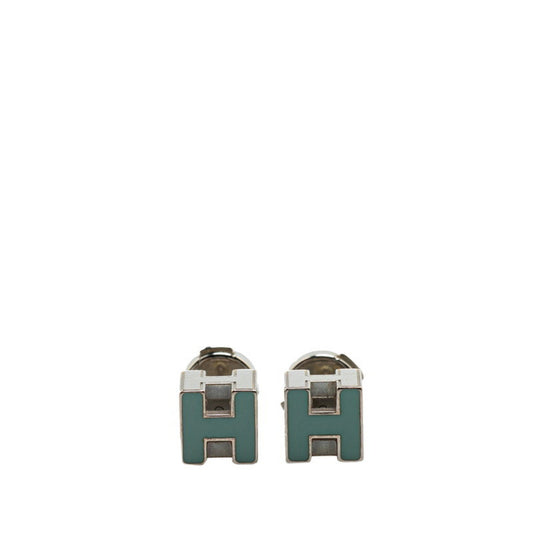 Hermes Hermès Cage de H Cube Earrings in Silver, Green, and Blue Metal for Women