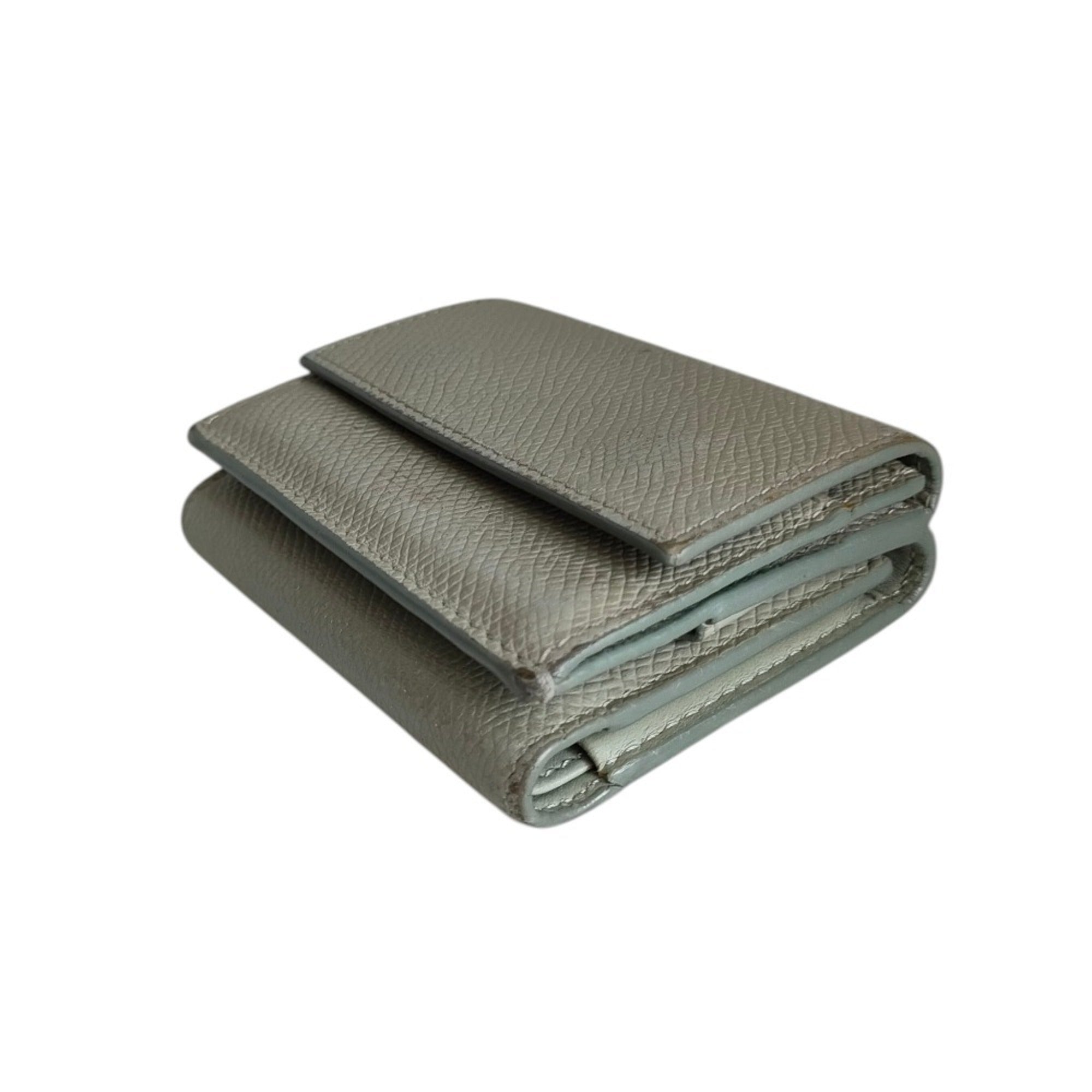 CELINE Folded Compact Wallet, Leather Tri-fold Gray, Women's