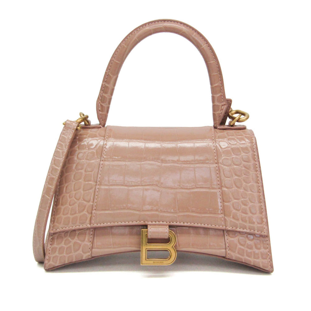 Balenciaga Hour Glass 593546 Women's Leather Handbag,Shoulder Bag Pink Beige — Like New