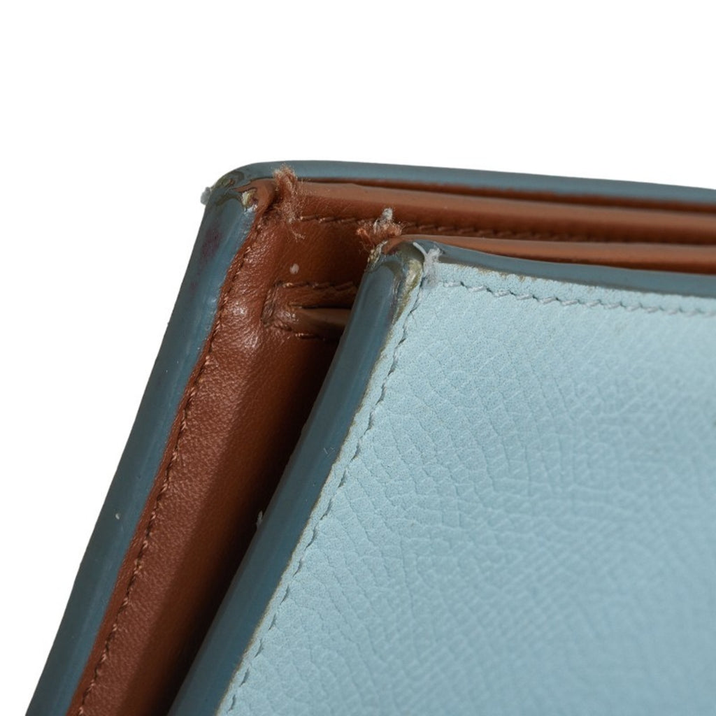 CELINE Bi-fold Wallet Blue Brown Leather Women's