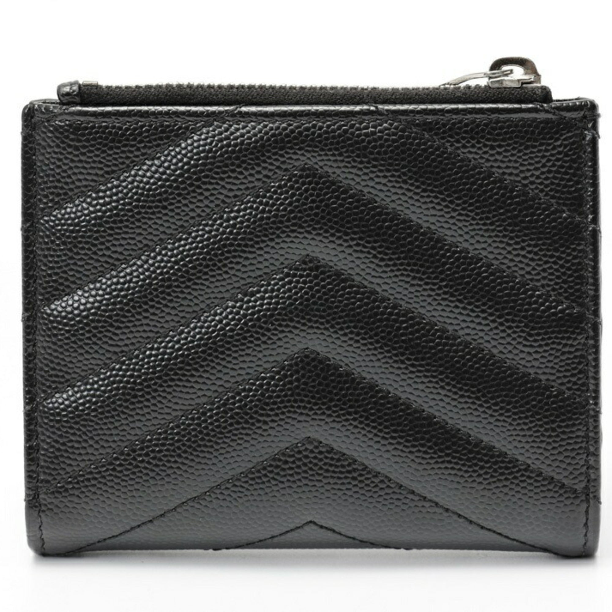Saint Laurent Monogram Bifold Wallet 575879 Grain de Poudre Embossed Leather Black T-159337