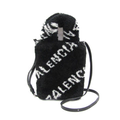 Balenciaga Everyday Phone Holder 596564 Women's Leather,Faux Fur Handbag,Shoulder Bag Black,White — Like New