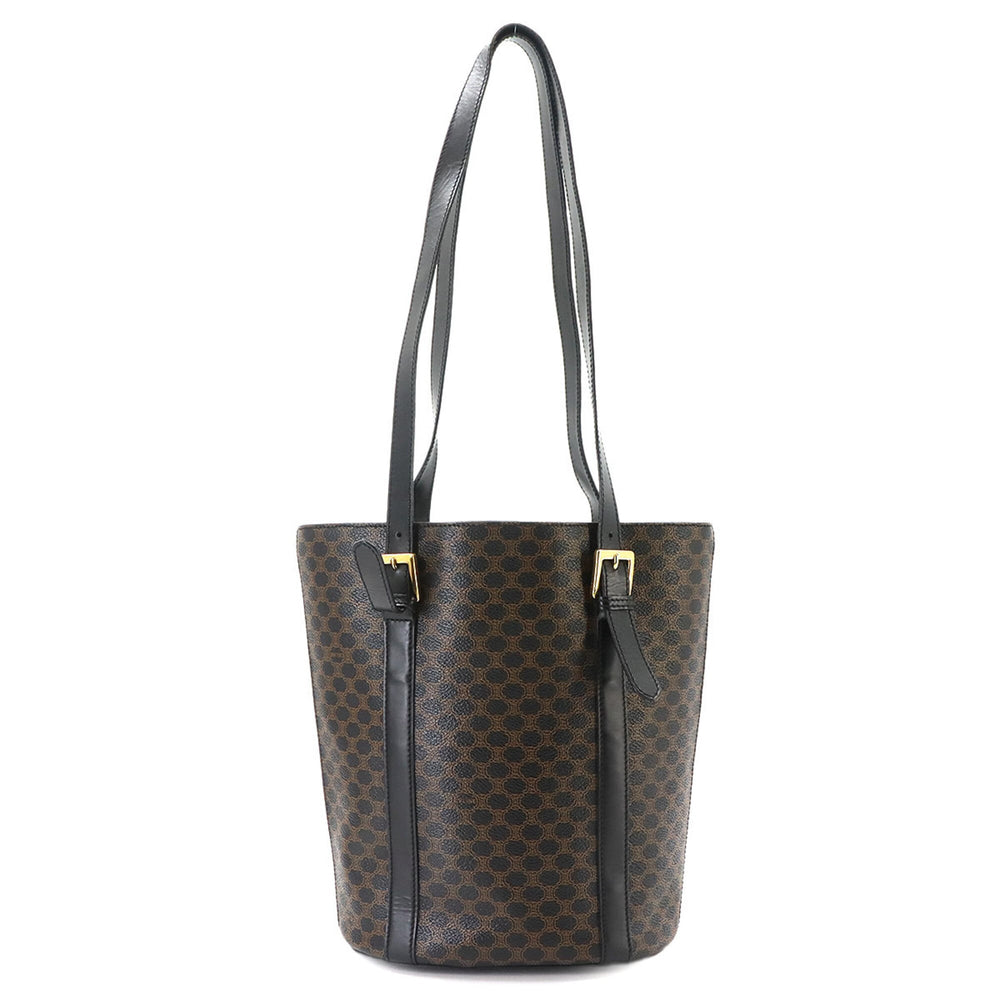 Celine Macadam Tote Handbag, Black/Brown Leather, Gold Hardware — Like New