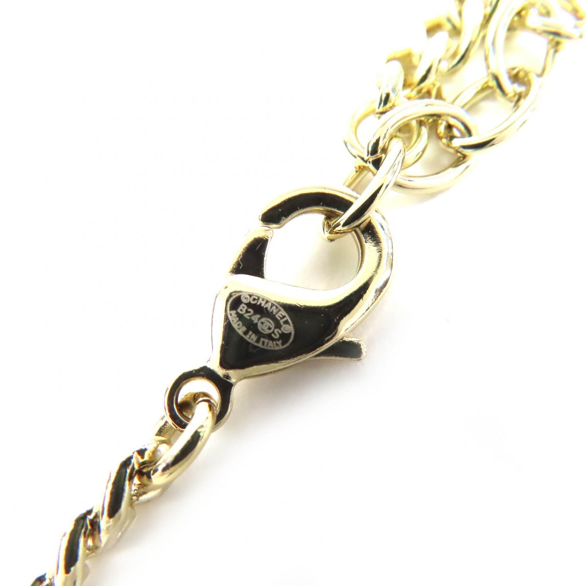 CHANEL (Chanel) 2024 Model B24S ABD331 B16656 Coco Mark Rhinestone Matelassé Bag Motif Faux Pearl Logo Necklace Champagne Gold Pink Comes with Box Made in Italy Women's — Like New