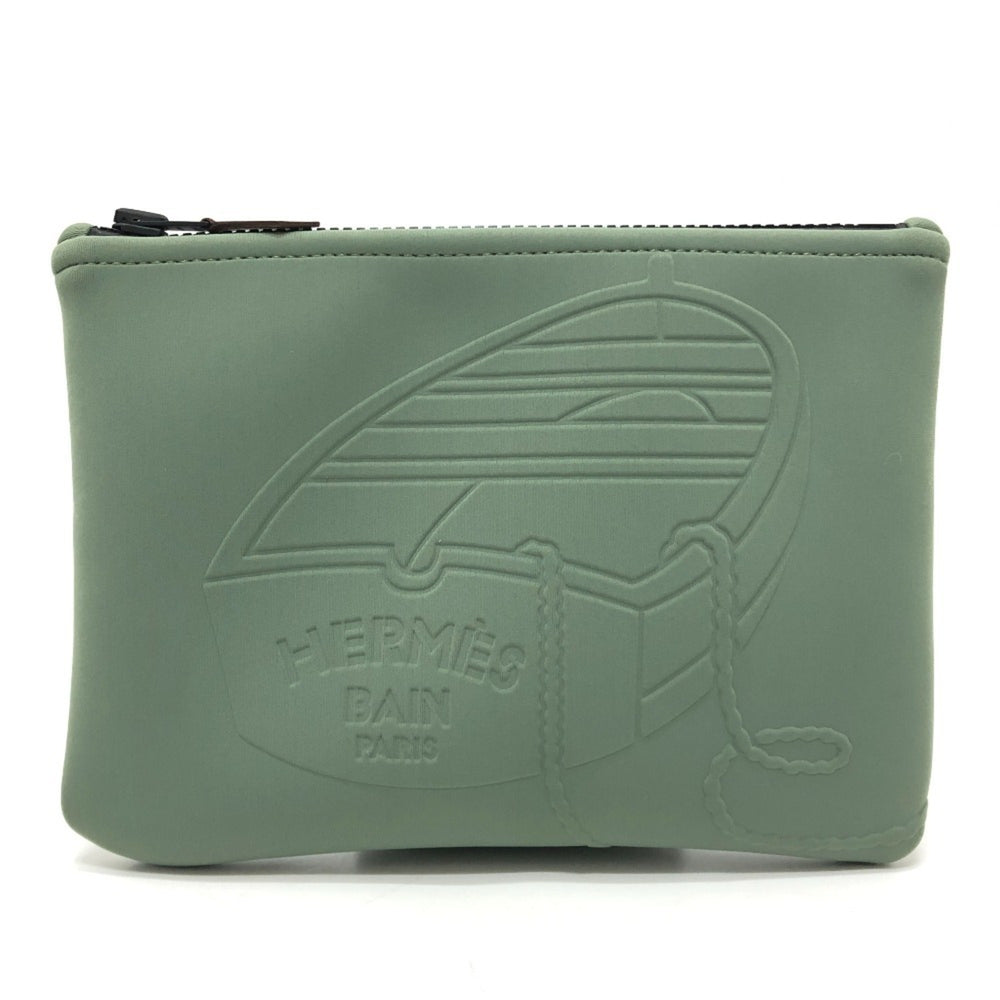 HERMES NeoBain Thalassa PM - Small item storage, flat handbag/pouch, nylon, women's, khaki, like new — Like New