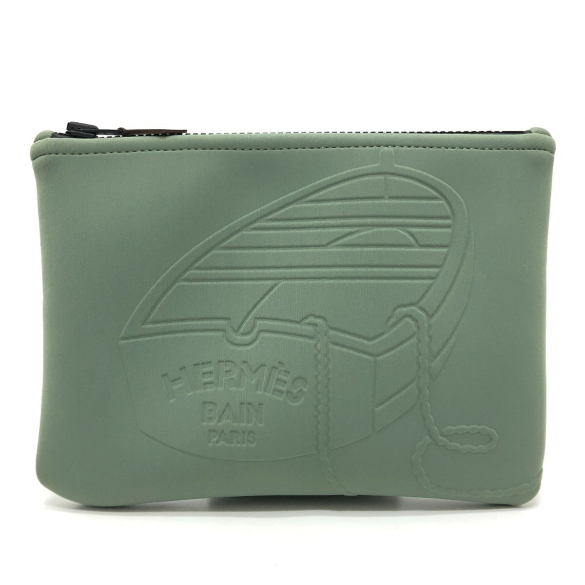 HERMES NeoBain Thalassa PM - Small item storage, flat handbag/pouch, nylon, women's, khaki, like new — Like New