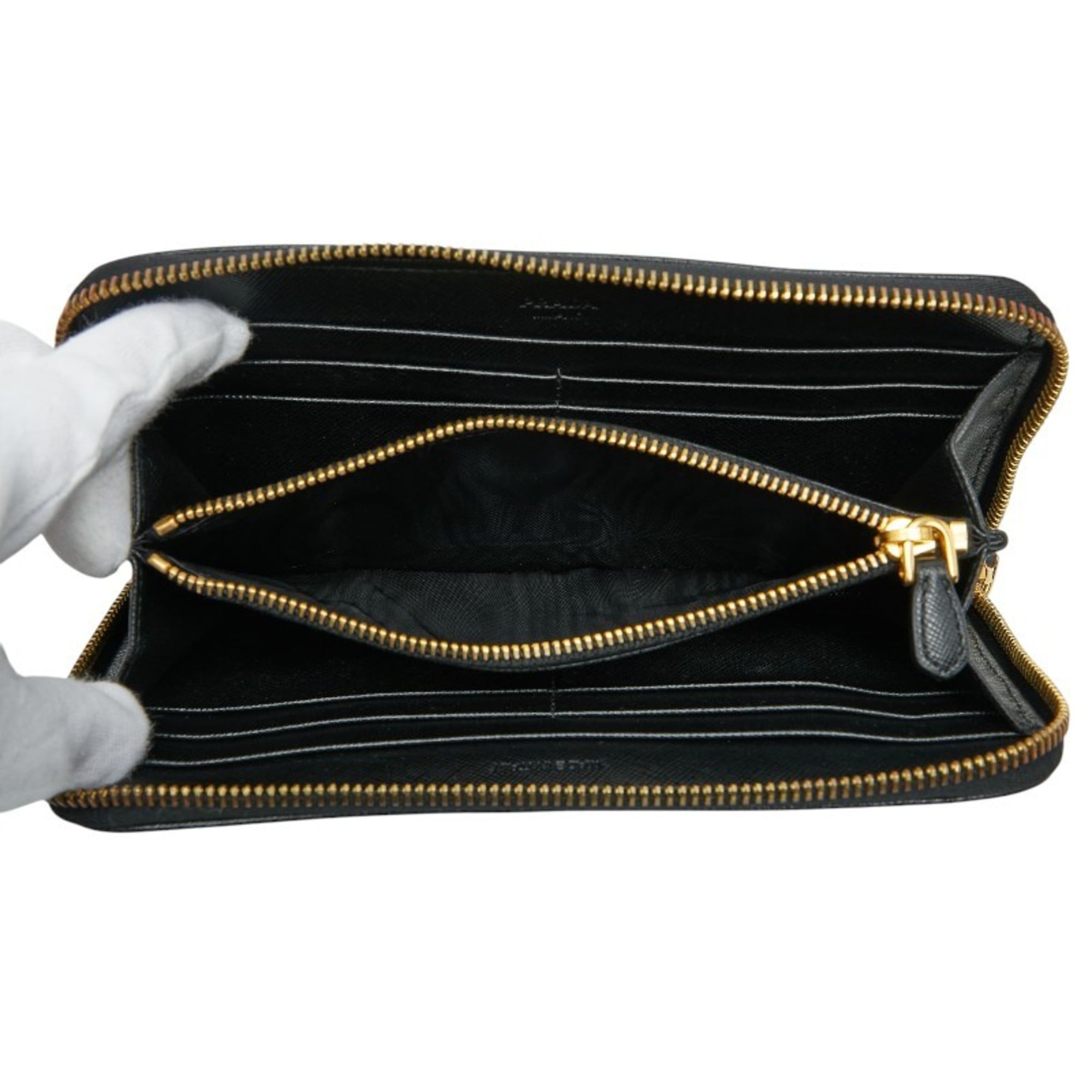 Prada Women's Round Zip Long Wallet 1M0506 Black Nylon