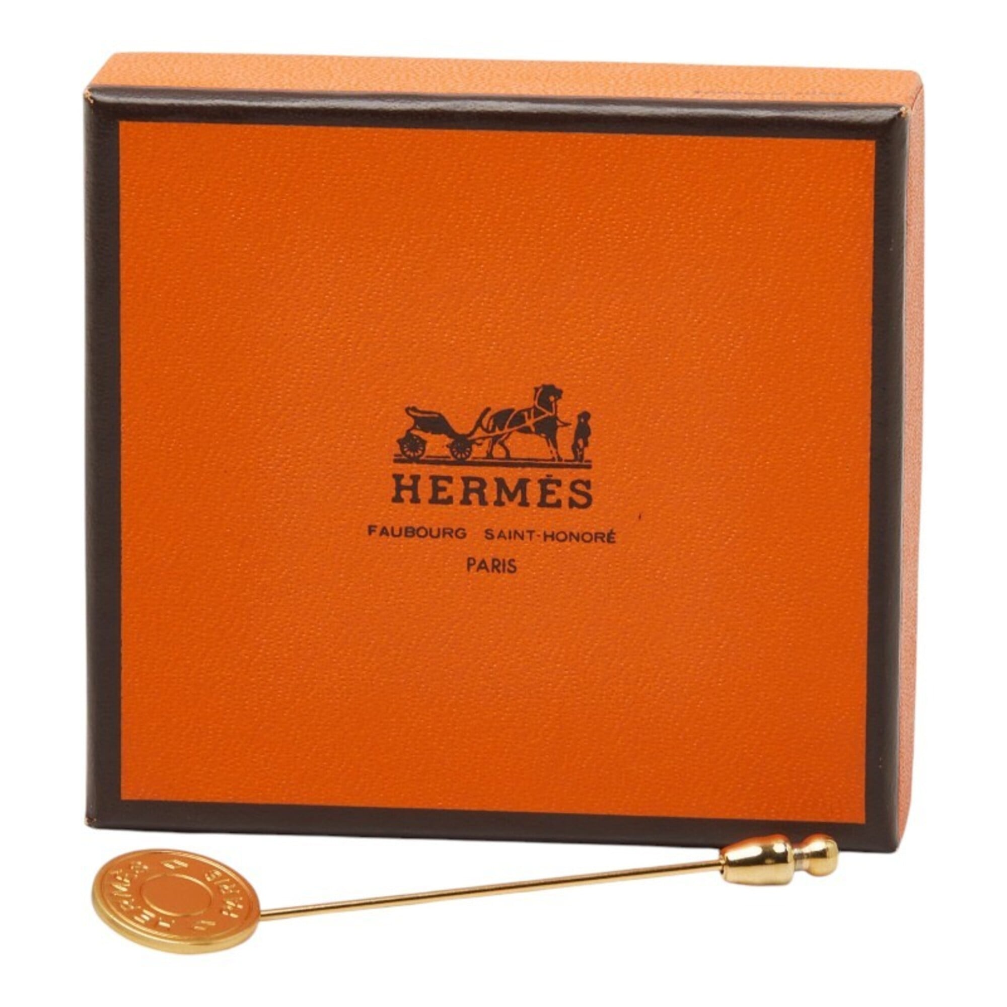 Hermes Sellier Pin Brooch, Gold Plated, Women's — Like New