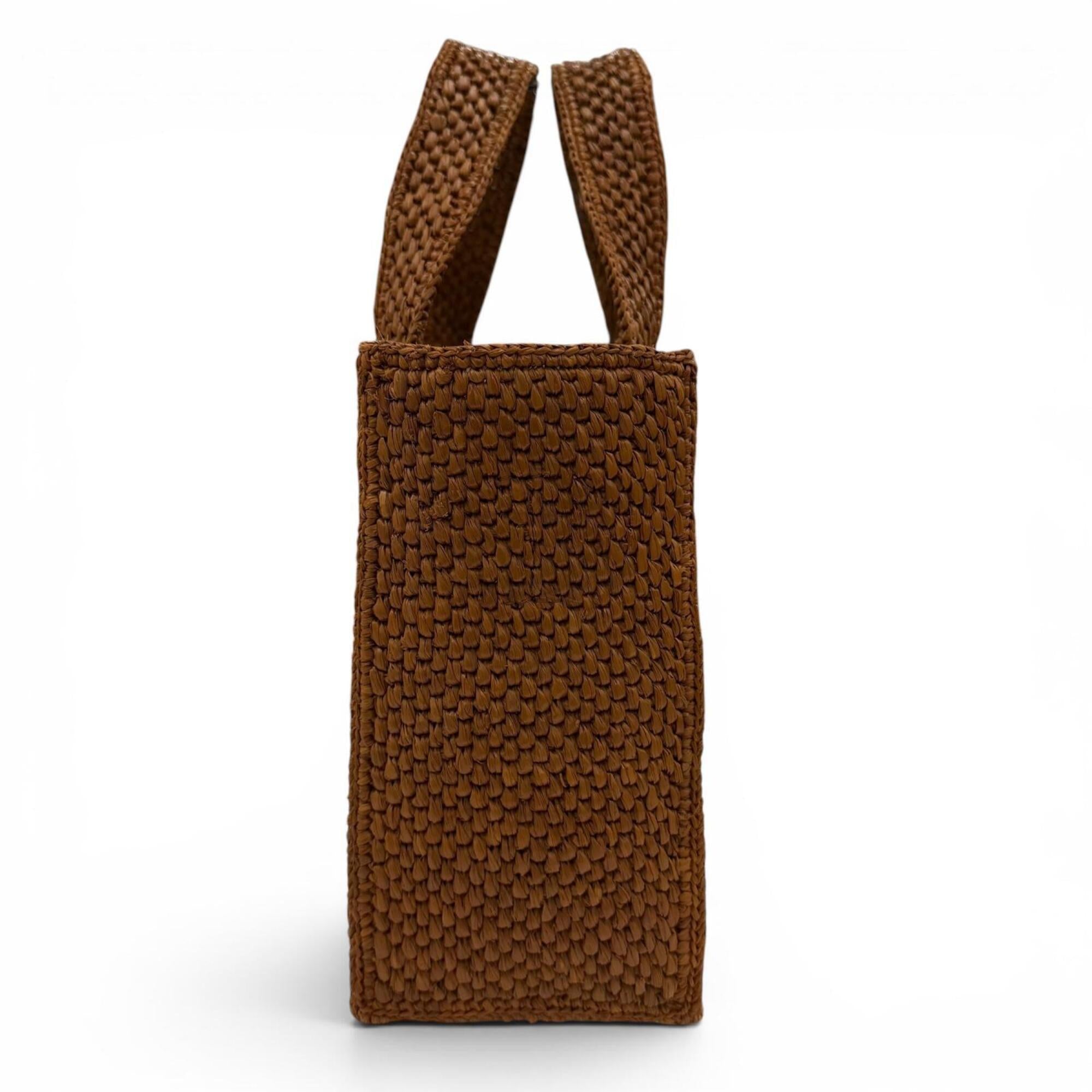 LOEWE A685B59X01 Font Tote Small Raffia Honey Gold Leather Trim 2-Way Shoulder Bag/Handbag for Women, with Dust Bag — Like New
