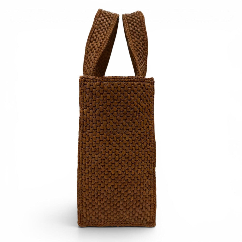 LOEWE A685B59X01 Font Tote Small Raffia Honey Gold Leather Trim 2-Way Shoulder Bag/Handbag for Women, with Dust Bag — Like New