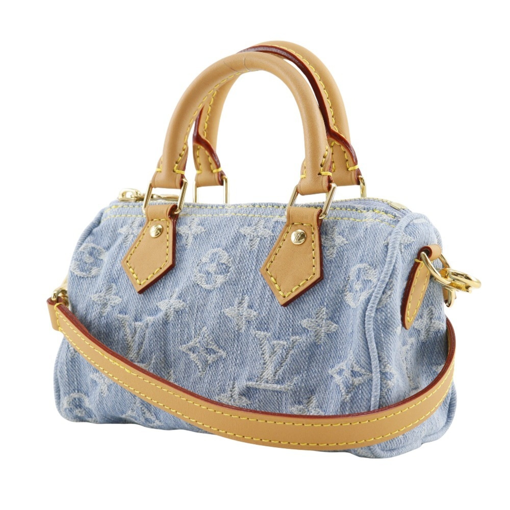 Louis Vuitton Nano Speedy Handbag, 2-Way Shoulder Bag, M11212, Monogram Denim, Sky Blue, Zipper, Women's — Like New
