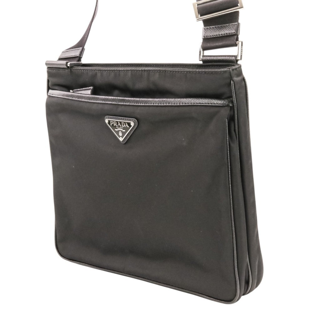 PRADA Re-Nylon Saffiano Leather Triangle Logo Plate Shoulder Bag 2VH118 Black (Men's & Women's) — Like New