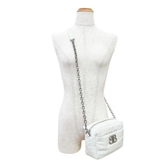 BALENCIAGA 806459 MONACO Arena Calfskin Chain Shoulder Bag, White with Silver Hardware, Women's, Dust Bag — Like New