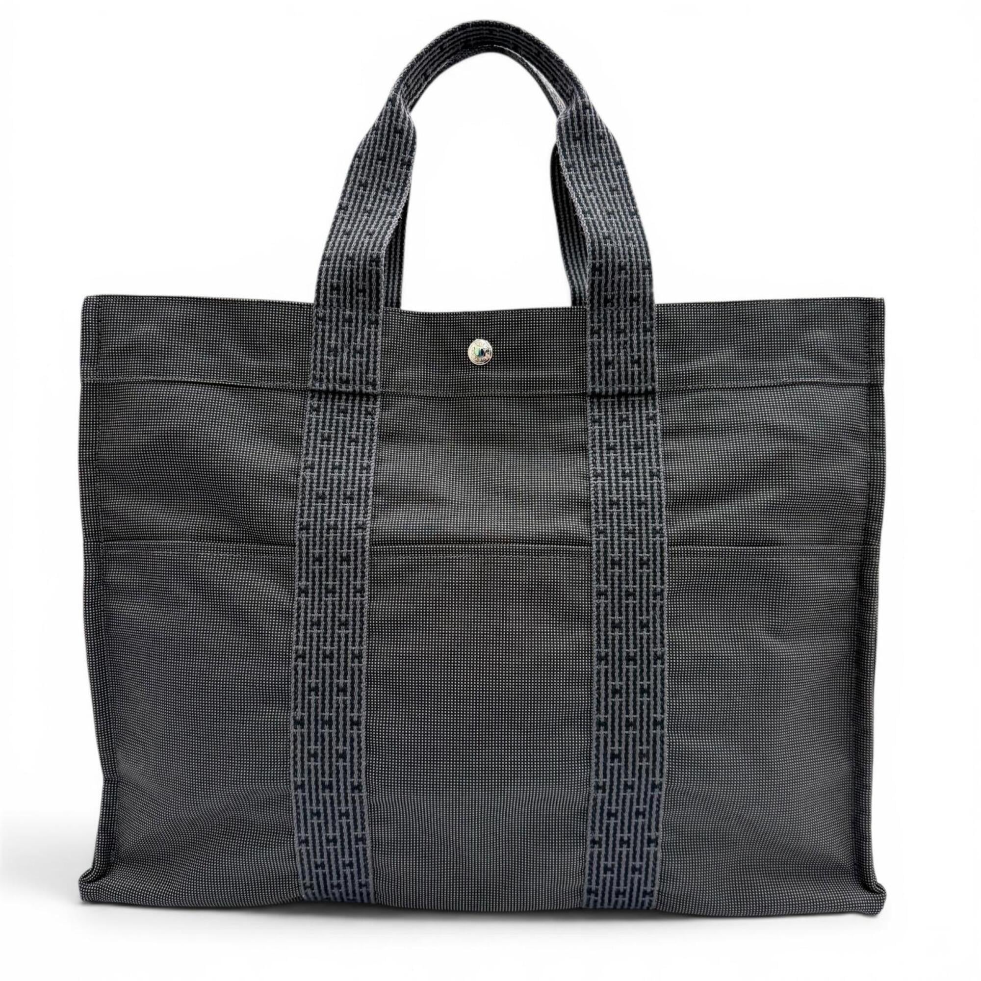 HERMES Hermes Herline Tote GM Silver Hardware Sellier Button Handbag Bag Gray Made in France Men's — Like New