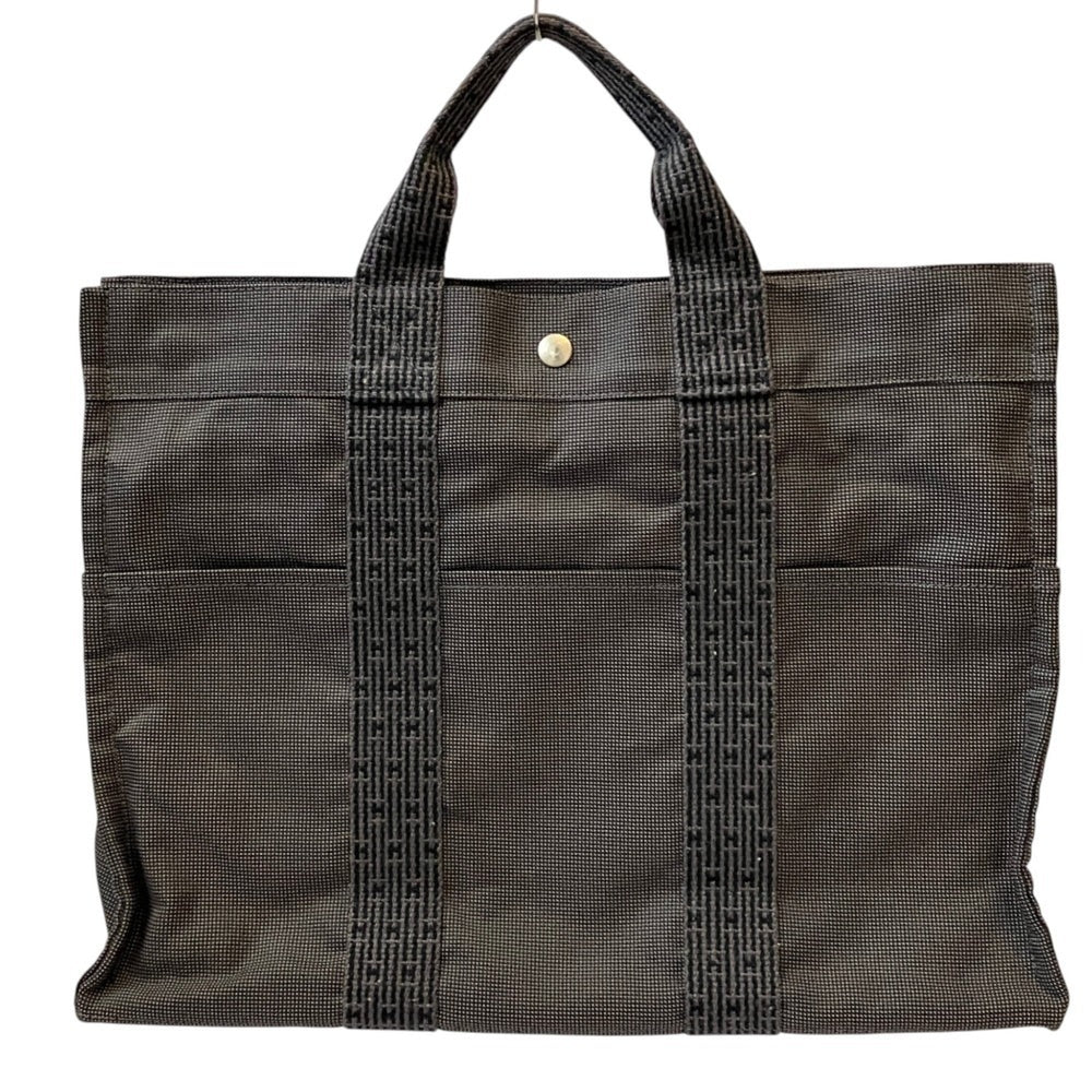 HERMES Hermes Herline MM Canvas Tote Bag, Black, Women's — Like New