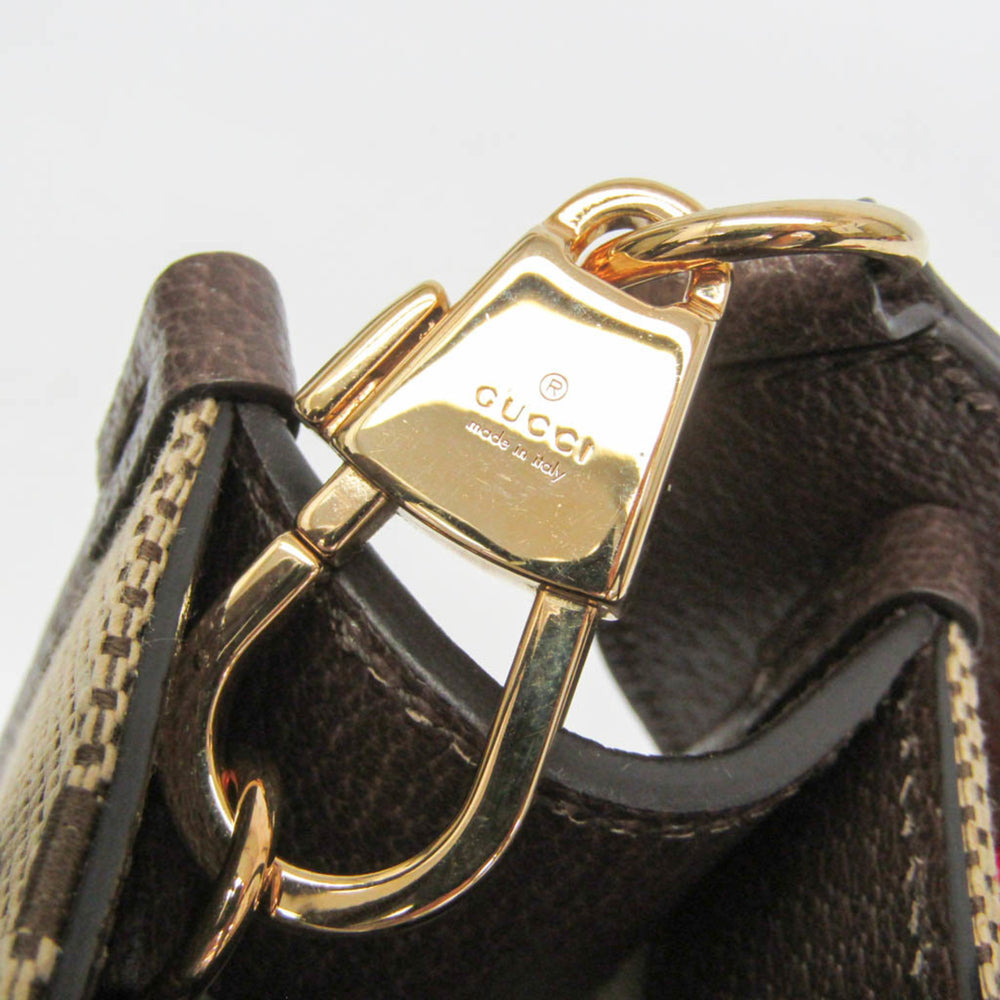 Gucci Jumbo GG Mini 699406 Women's Canvas,Leather Handbag,Shoulder Bag Beige,Dark Brown — Like New