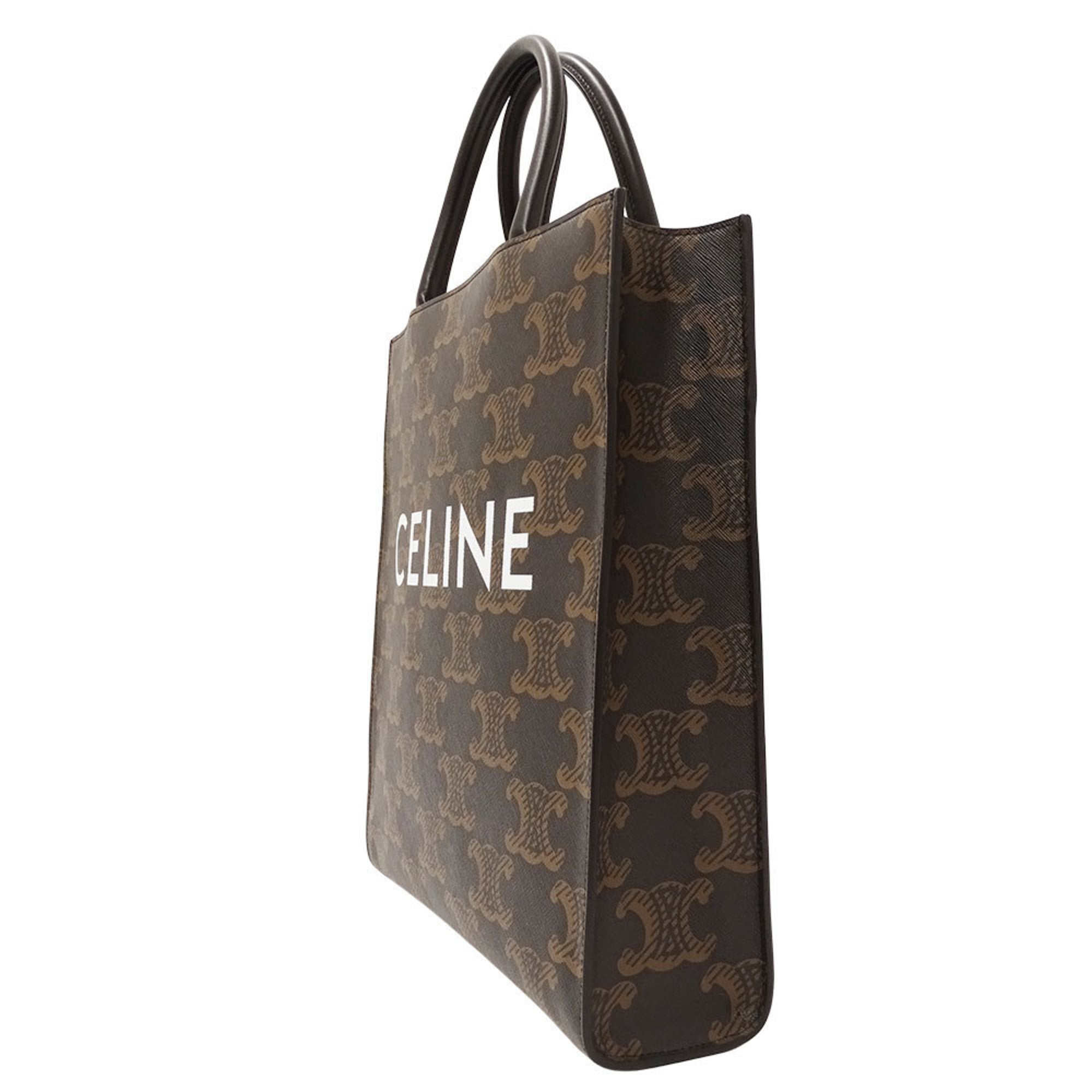 Celine Women's Tote/Shoulder Bag, Triomphe Canvas, Vertical Cabas, Medium, Black/Brown, Handbag/Shoulder Bag
