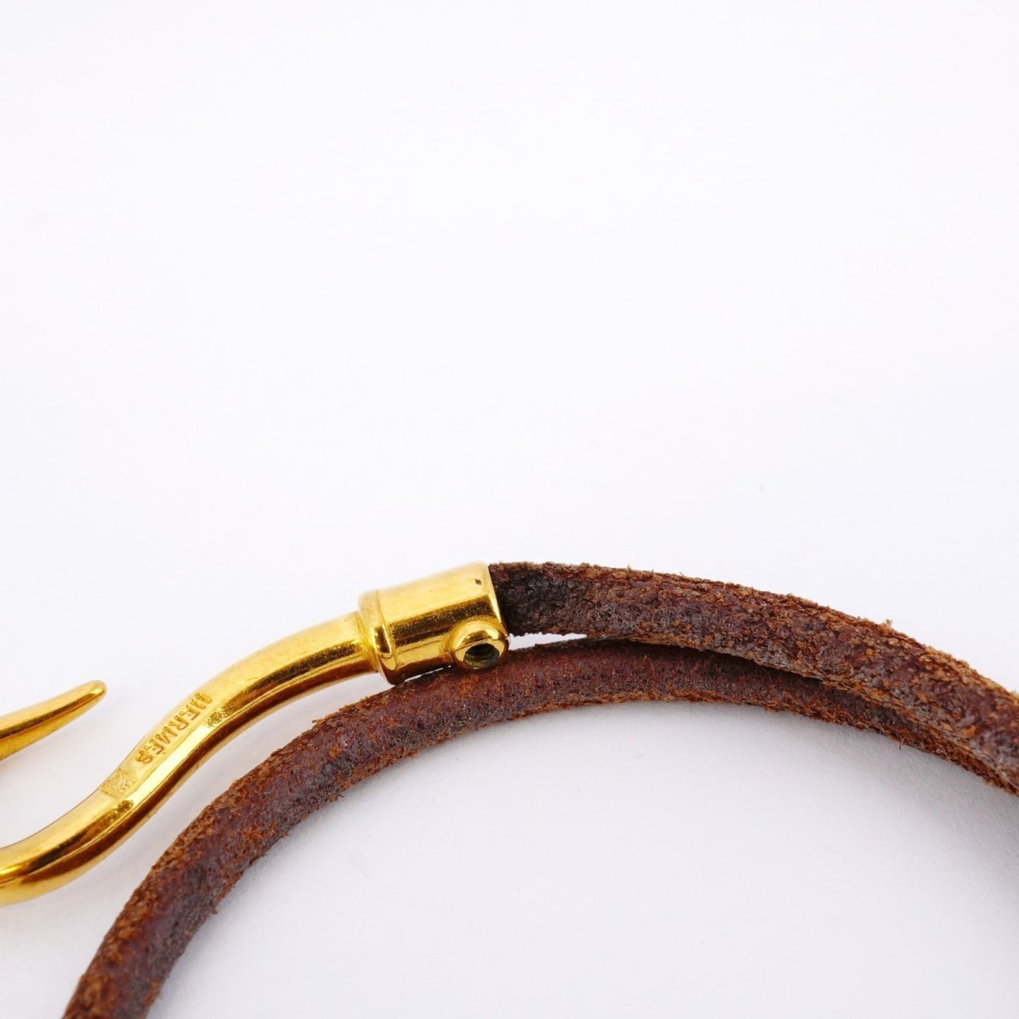 Hermes Jumbo Hook Bracelet, GP Plated Leather, Gold Brown, Women's, P1642597