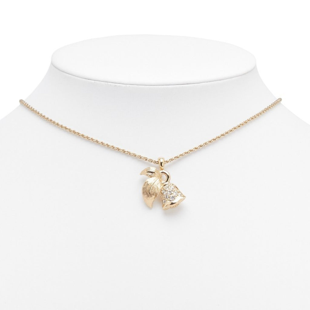 Christian Dior Vintage Leaf Bell Motif Necklace with Gold Plated Rhinestones for Women
