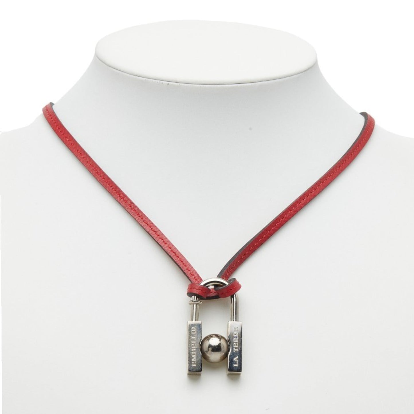 Hermès Cadena H "In Search of the Unknown Beauty Earth" 2001 Necklace Silver Red Metal Leather Women's HERMES