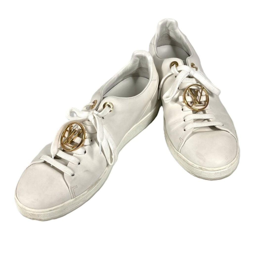 LOUIS VUITTON 1A2XOM Monogram Front Row Line Sneakers, Leather, Lace-Up, Women's, White