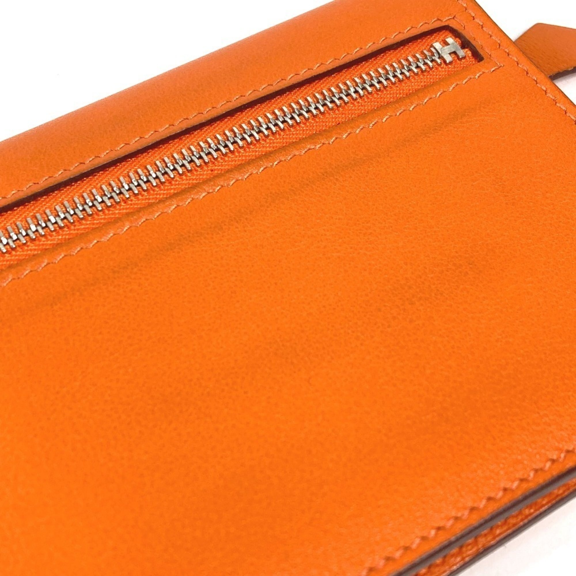 HERMES Zip Zap Compact Wallet, Bifold Swift, Men's and Women's, Orange