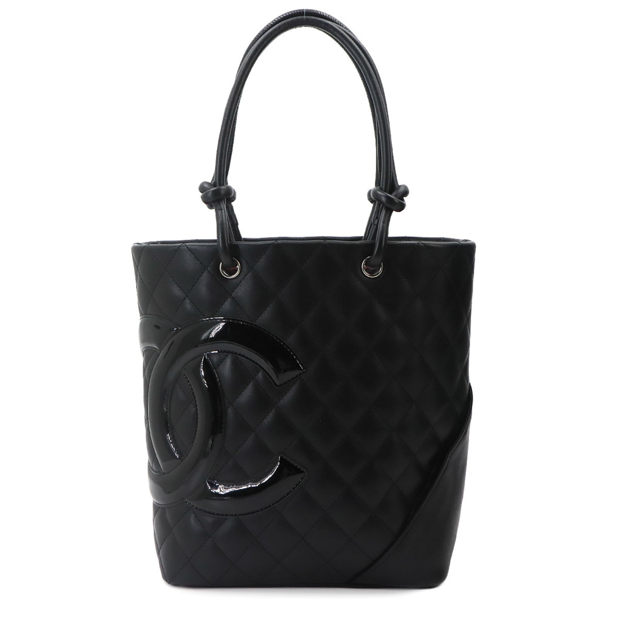 Chanel Cambon Line Medium Tote Handbag, Leather Enamel Black, A25167, Silver Hardware — Like New
